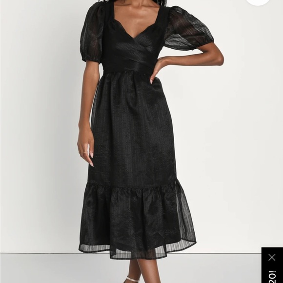 Lulu's Celebratory Moment Black Surplice Puff Sleeve Midi Dress - Picture 1 of 4